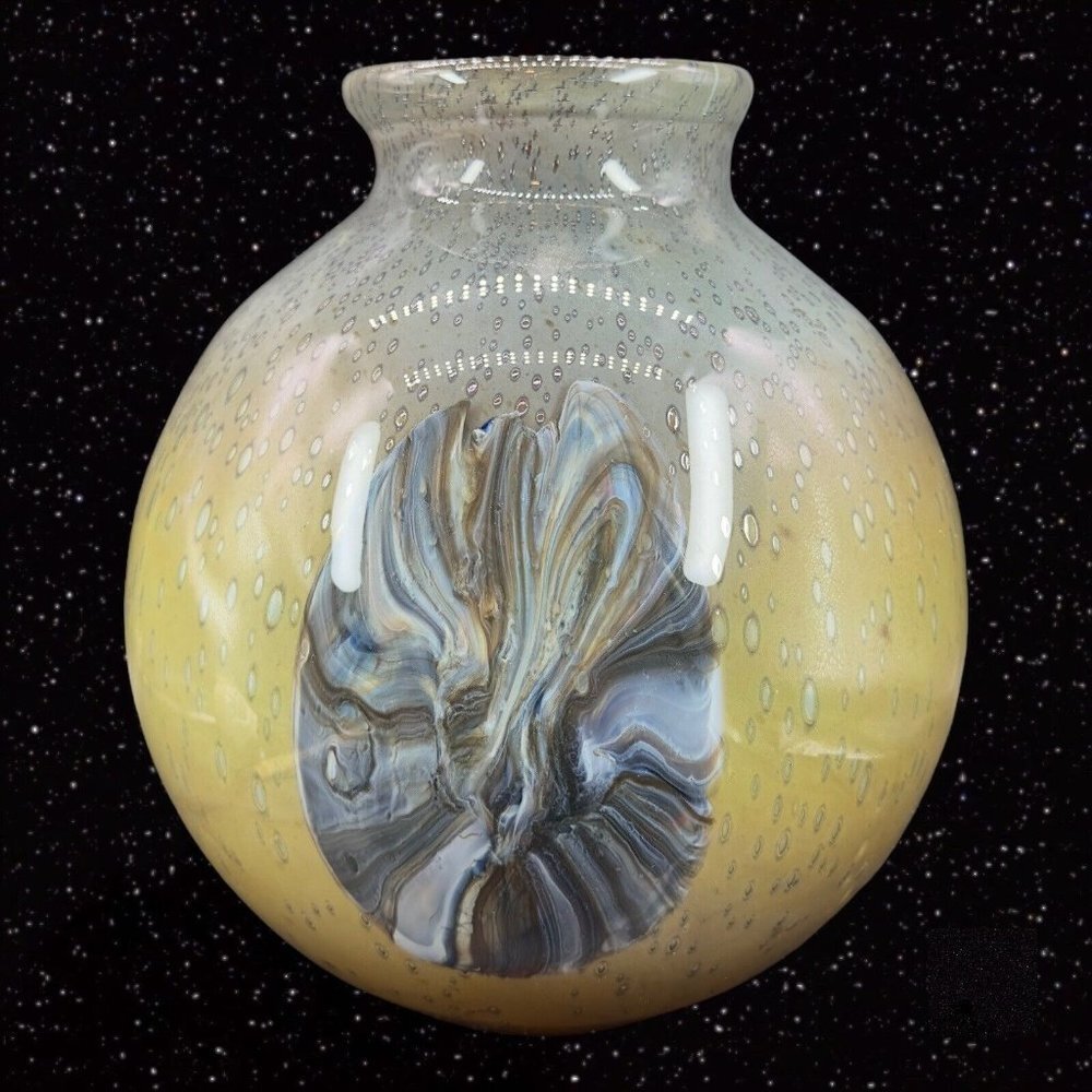 Venetian Large‎ Round Art Glass Vase Multicolor With Small Bubbles Made In Italy